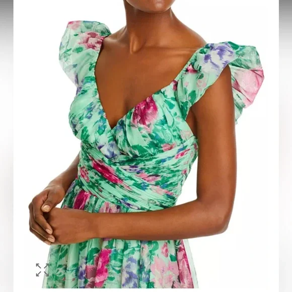 Aqua Floral Chiffon V-Neck Maxi Dress - Picture 7 of 7